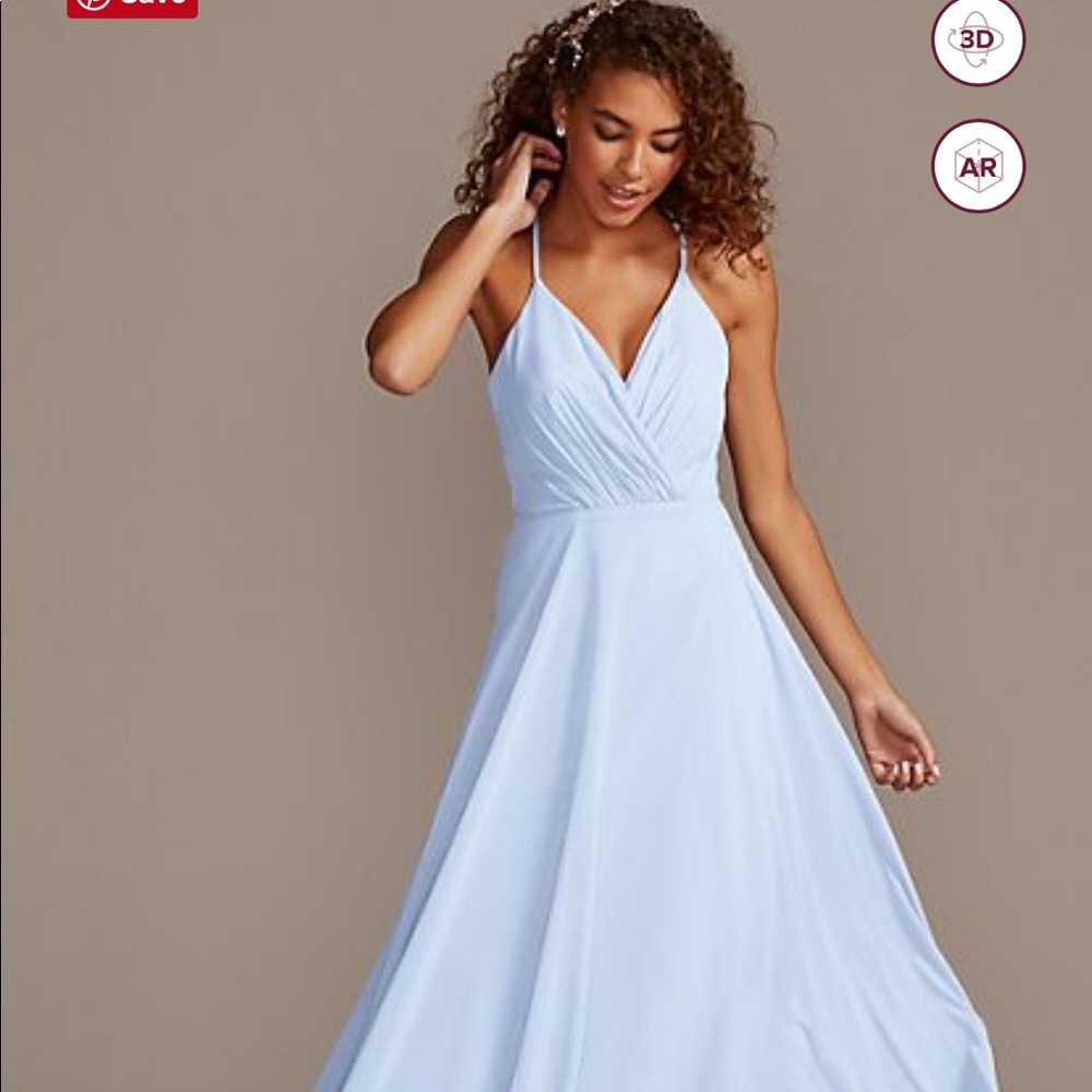 Ice blue David’s bridal dress